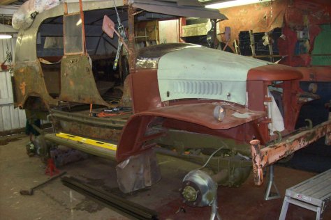 I had to set the body back onto the frame in order to square the body sides with eachother in order to replace the hat channels, and put the 5 foot patch panel in the passenger side